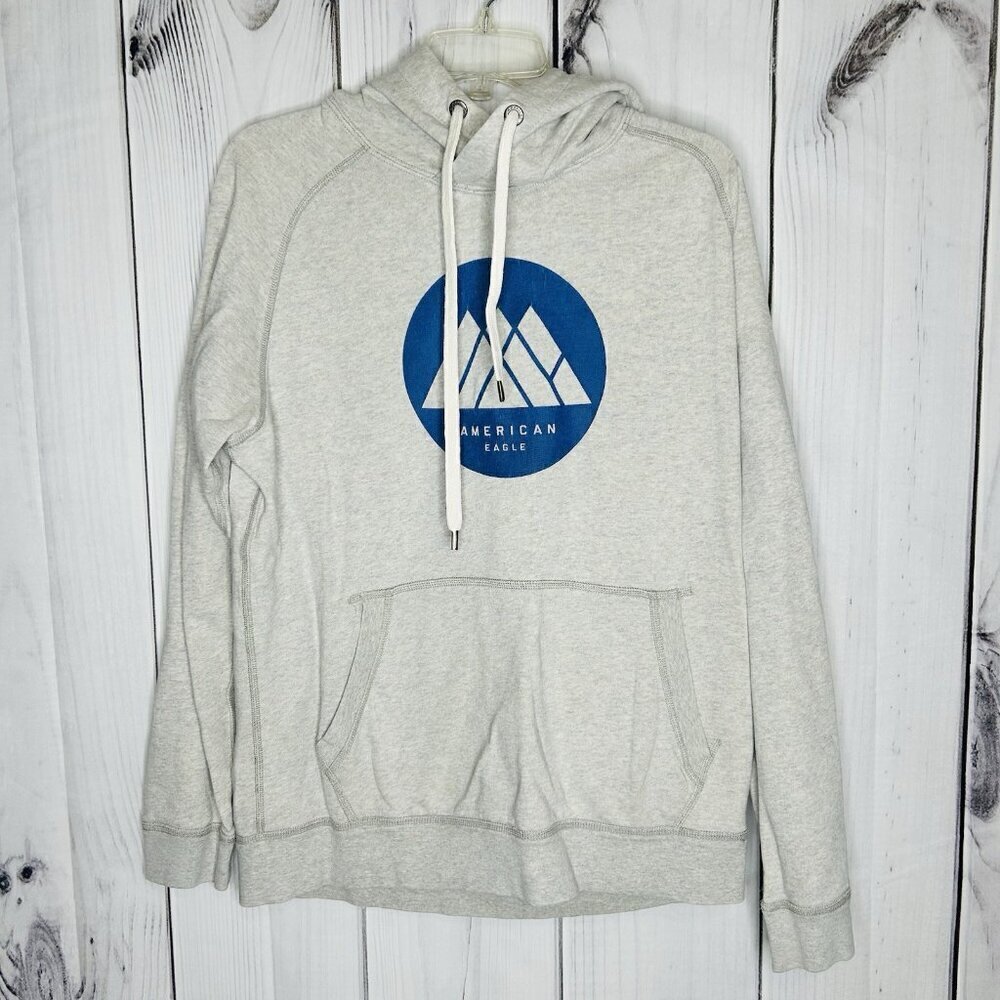 American Eagle Pullover Hoodie Sweatshirt Men’s Sz M Heather Gray Graphic Logo